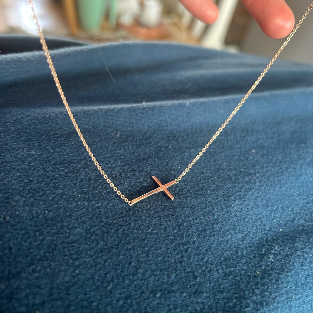 925 Sterling silver rose gold plated East – West/horizontal Cross necklace